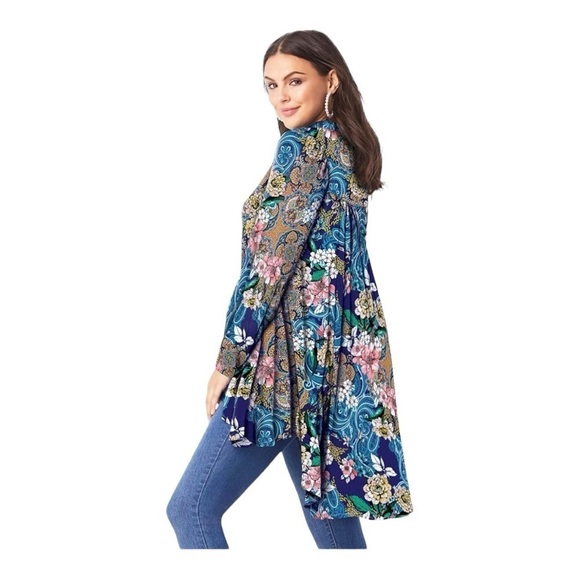 Roaman's Women's Plus Size Fit-And-Flare Crinkle floral Tunic size 32 W - Picture 2 of 15